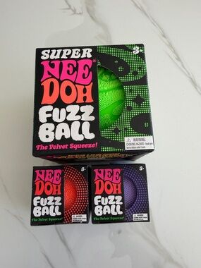 NeeDoh Fuzz Ball set of 3! Super JUMBO green, Orange and purple
